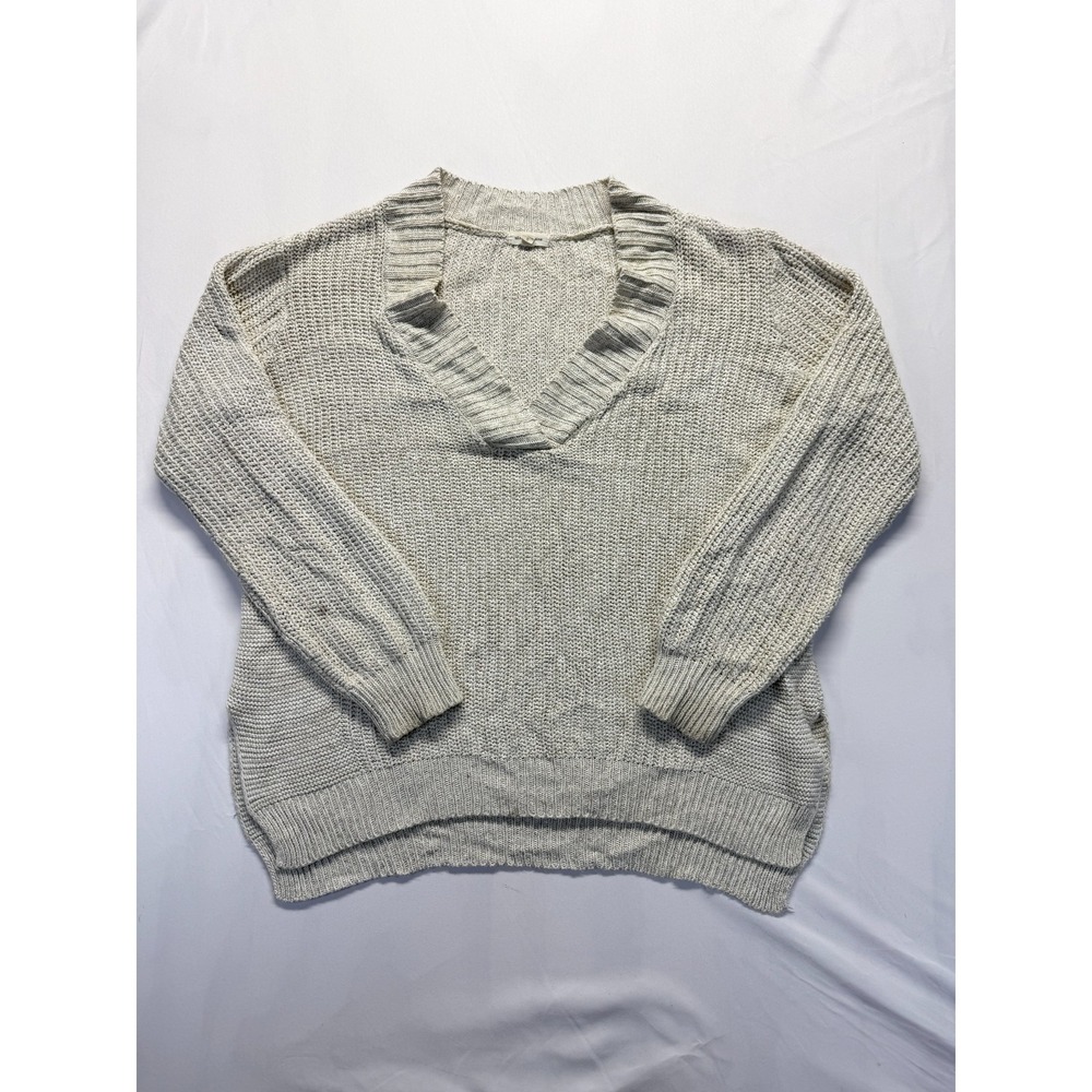 Silence + Noise Sweater Womens S Gray Waffle Knit Side Slit High Low Hem V Neck